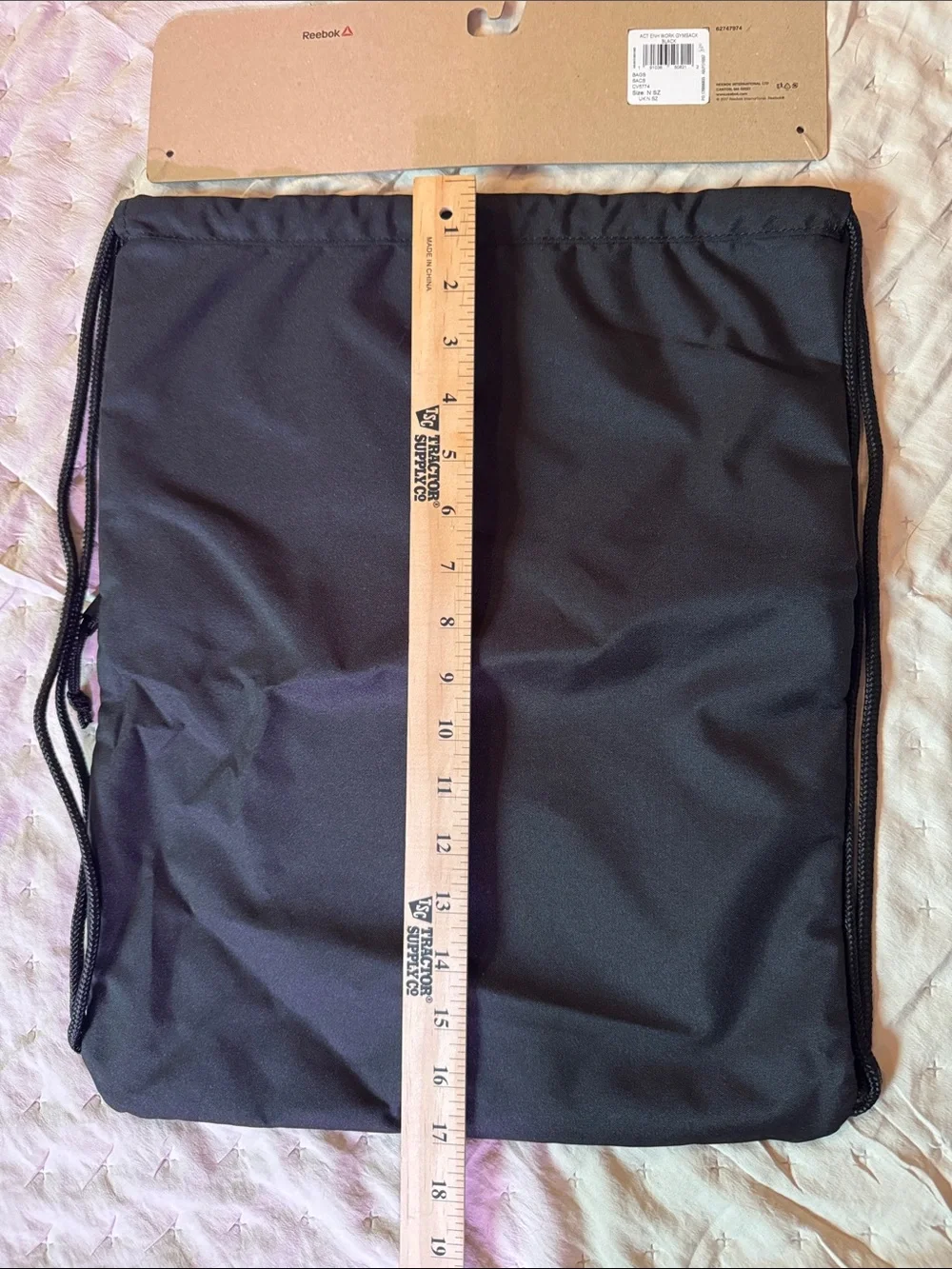 Reebok Black Mesh-Front pocket Drawstring Gym Sack